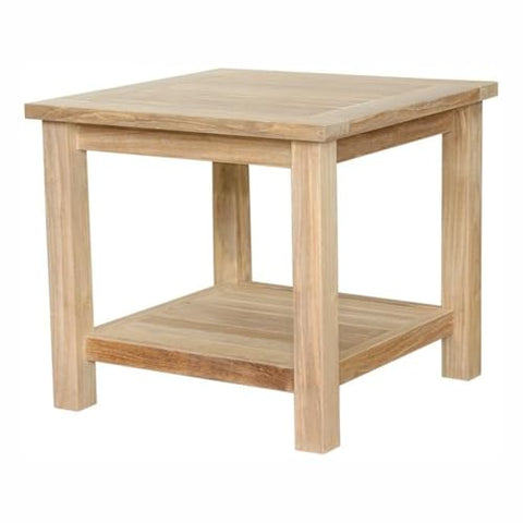 Oakestry Square 22-Inch 2-Tier Teak Side Table Natural Light Golden Solid Teak Outdoor End Table, Weather-Resistant Patio Accent Table for Garden, Balcony, Deck & Poolside