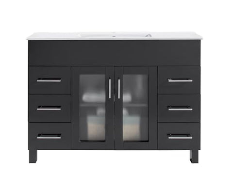 Oakestry Nova 48 Inch Espresso Bathroom Vanity Single Sink White Ceramic Basin Countertop Freestanding Modern Storage Cabinet Soft Close Doors Premium Washroom Furniture