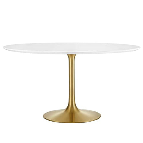 Modway Lippa 54" Mid-Century Modern Dining Table with Round White Top in Gold White