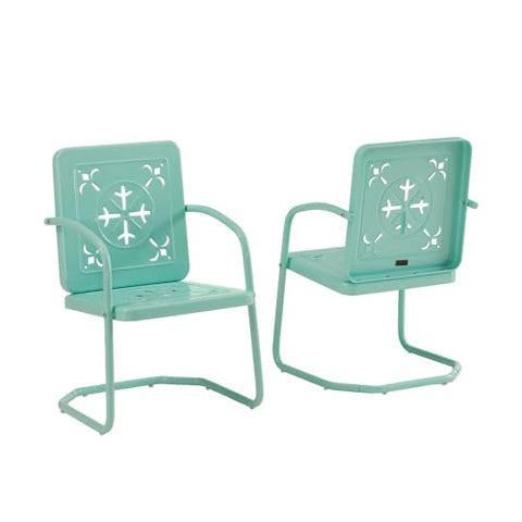 Crosley Furniture Azalea 2-Piece Outdoor Chair Set, Vintage Retro Metal Patio Chairs for Dining, Porch, Deck, Aqua Gloss