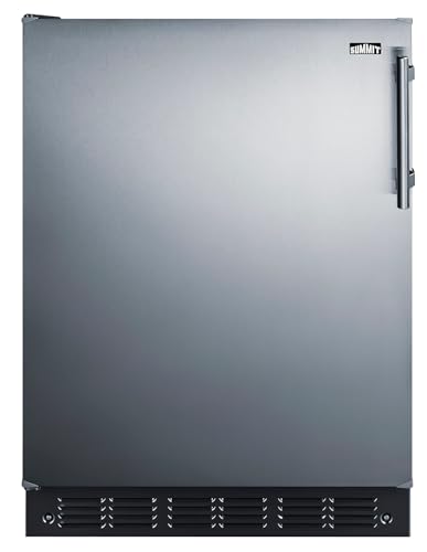 Summit FF708BLSSRSLHD 24” Wide Adjustable Under Counter Refrigerator 5.1 cu.ft. Made in Europe with Automatic Defrost Operation, Reversible Stainless-Steel Door, Deluxe black interior (Left Hand Door)