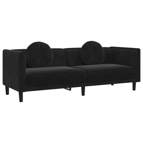 vidaXL Velvet 3-Seater Sofa - Black Upholstered Couch for Living Room with Cushions, Modern Design, 76.2" x 30.3" x 27.6"