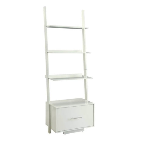 Convenience Concepts American Heritage Ladder Bookshelf with File Drawer 24.75" - Classic Living Room Bookcase with Filing Cabinet for Office, Den, White