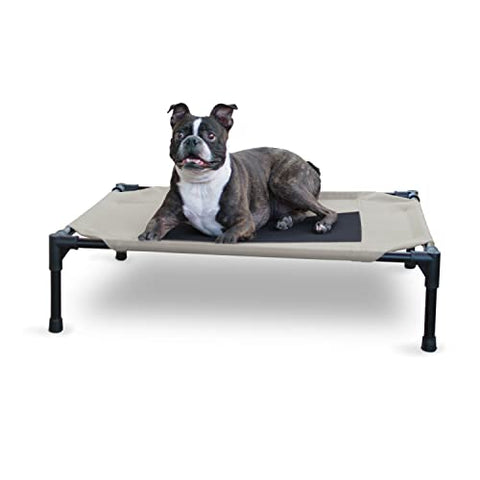 K&H Pet Products Outdoor Elevated Dog Cot, Breathable Cooling Elevated Cot Hammock Pet Bed for Medium Dogs, Washable Mesh Cover, Raised Metal Frame, Collapsible, Portable - Medium 32 X 25in Taupe