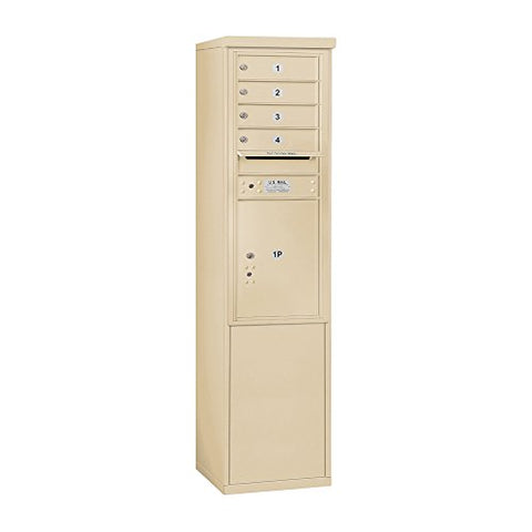 Salsbury Industries 3911S-04SFU 4C Free Standing Horizontal, Front Loading, Single Column, 4 MB1 Doors, 1 PL5, USPS Access, Sandstone Mailbox