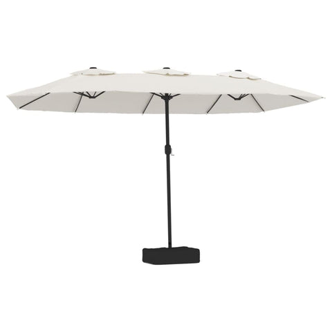 vidaXL Double Head Garden Parasol With LEDs Sand White 176.8X104.3 in Outdoor Umbrella Adjustable Armrests UV Resistant Fabric Patio Sun LED Sunshade Large