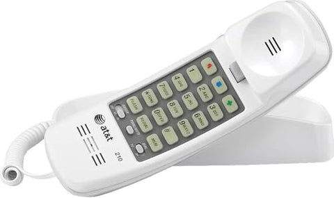 AT&T 210 Basic Trimline Corded Phone, No AC Power Required, Wall-Mountable, White