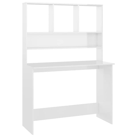 vidaXL Desk High Gloss White Engineered Wood Compact Desk Rectangular