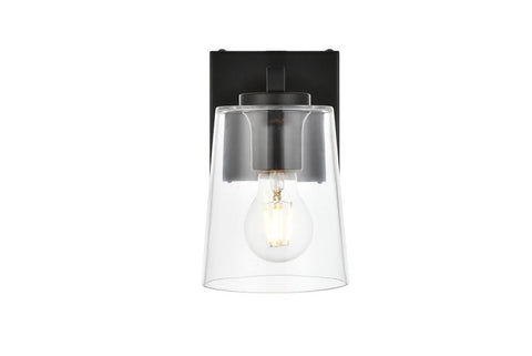 Living District Kacey 1-Light Iron & Glass Bath Sconce in Black/Clear