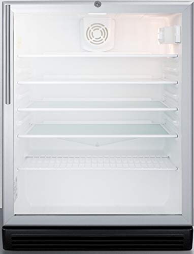 Summit SCR600BGLHVADA 24 Inch 5.5 cu. ft. Capacity Freestanding Glass Door Beverage Center with Lock,4 Shelves,ADA Compliant,CFC Free,Commercially Approved, Factory Installed Lock in Stainless Steel