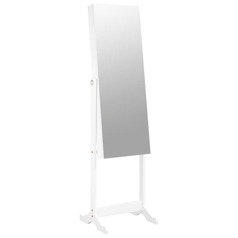 vidaXL Elegant White Jewelry Storage Cabinet with Full-length Mirror, Modern Free Standing Jewelry Cabinet, Rectangular, Engineered Wood Material