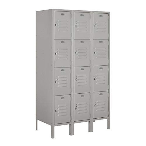 Salsbury Industries 64358GY-A 12" Four Tier Standard, 3 Wide x 5 Feet High x 18 Inches Deep, Assembled Metal Locker, Gray