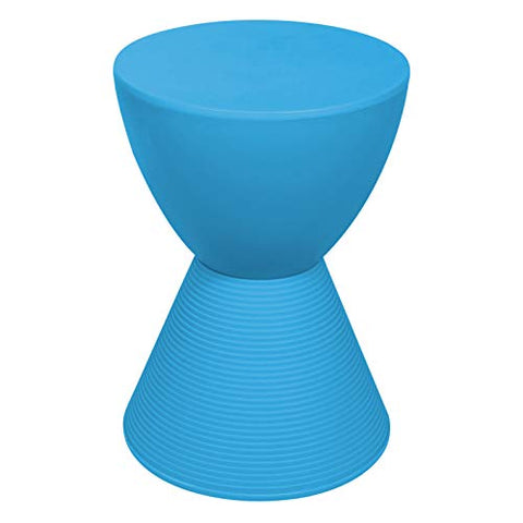 LeisureMod Modern Hourglass Blue Side Table - ABS Shell Drum End Table with Storage for Indoor & Outdoor Use