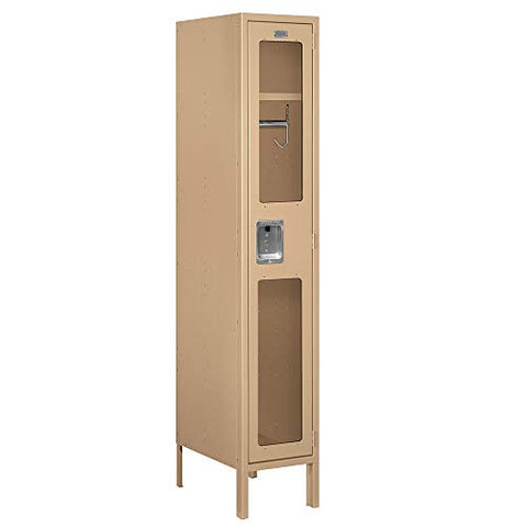 Salsbury Industries S-61158TN-U 12" Single Tier, 1 Wide x 5 Feet High x 18 Inches Deep, Unassembled See-Through Metal Locker, Tan