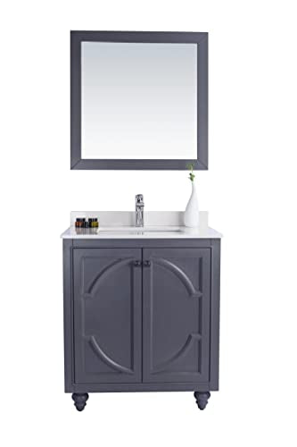Oakestry Odyssey 30 Inch Maple Grey Bathroom Vanity Single Sink White Quartz Countertop Freestanding Modern Storage Cabinet Soft Close Doors Luxury Washroom Furniture