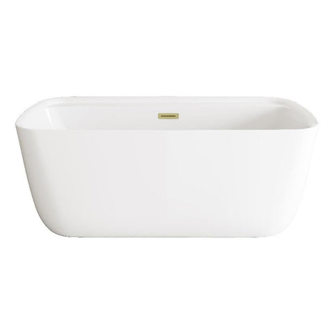Elegant Kitchen And Bath 59" Soaking Bathtub In Glossy White With Brushed Gold