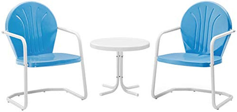 Griffith 3Pc Retro Outdoor Chair Set Sky Blue Gloss/White Satin - Side Table & 2 Chairs