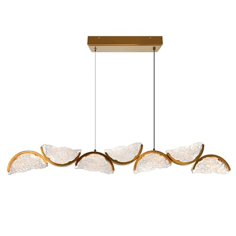 CWI Lighting Moon Integrated LED 54" Brass Modern Chandelier with Handmade Textured Glass for Dining Room Foyer Bedroom Living Room