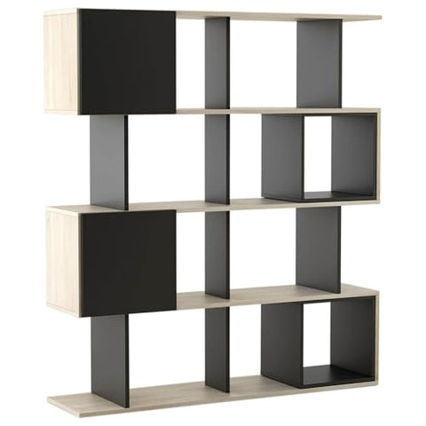 Oakestry Alliance 63" Wide Geometric Bookcase with Box Panel Doors – Modern Contemporary Display Shelf for Books, Art, Décor & Storage for Living Room, Study, Library, or Office