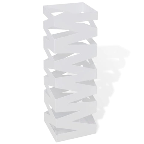 vidaXL Compact Umbrella Stand Storage Holder for Umbrellas, Walking Sticks, Trekking Poles - White Powder-Coated Steel with Removable Drip Tray, 6.1" x 6.1" x 19.1"