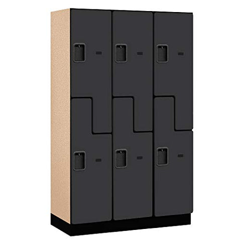 15 Inch Wide Double Tier Feet S Feet Style Designer Wood Locker - 3 Wide - 6 Feet High - 18 Inches Deep - Black