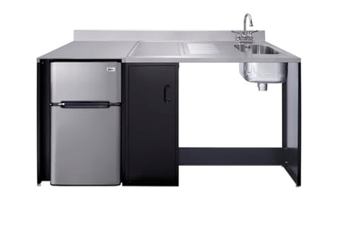Summit 72" Wide All-in-One Kitchenette, Barrier Free Kitchenette, Refrigerator, Sink, Wheelchair Accessible, Black and Stainless - CK72ADARBFNCK