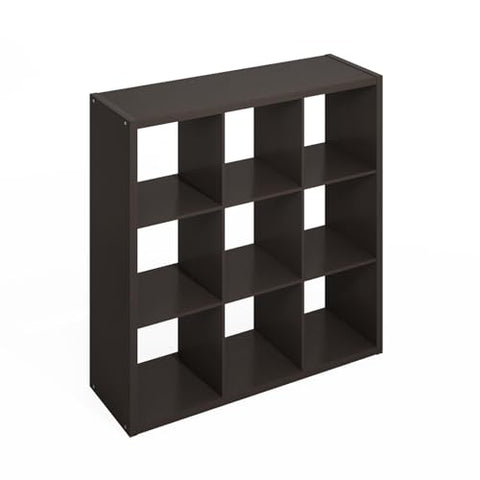 Furinno Simple Open Back Cube Storage Organizer Standing Shelf 9-Cube Dark Oak