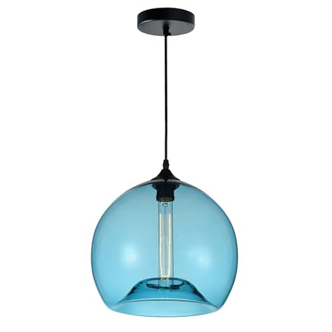 CWI Lighting 12'' Modern Blue Glass Pendant Light for Kitchen Island, Dining Room, Hallway – 1-Light Down Mini Pendant with Bowl-Shaped Shade – E26 Bulb Compatible