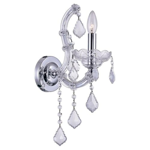 CWI Lighting Maria Theresa 1-Light Wall Sconce – 5 Inch Chrome Finish with Crystal Accents – Elegant Candle-Style Wall Light for Bedroom, Living Room, Hallway