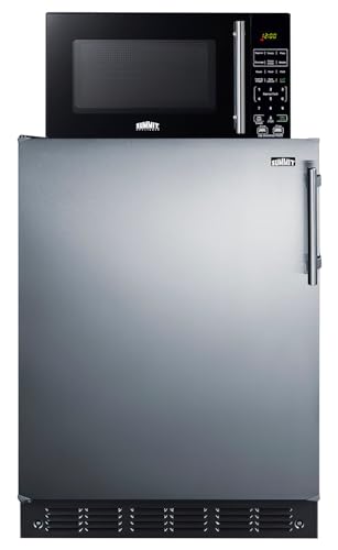 Summit Appliance MRF708BLSSALHD Microwave/Refrigerator Combination with Allocator; Includes FF708BLSSLHD All-refrigerator, and SM903BSA1 Microwave; Automatic Defrost; 5.1 cu.ft Capacity; LHD Swing
