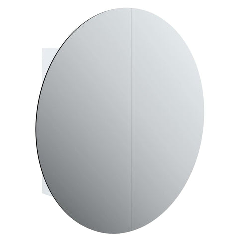 vidaXL White Bathroom Cabinet with LED lights, Great Storage Space, 21.3"x21.3"x6.9", Engineered Wood, Round Mirror - Ideal for Makeup and Toiletries
