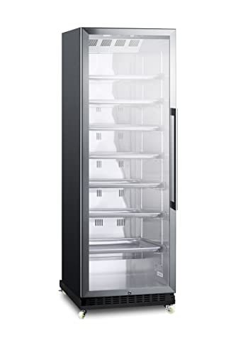 Summit Appliance SCR1401LHRI Full-Size Commercial Beverage Merchandiser with Self-closing Glass Door, Left Hand Door Swing, Sheet Pans and Adjustable Tray Supports, Black Cabinet and Removable Dolly