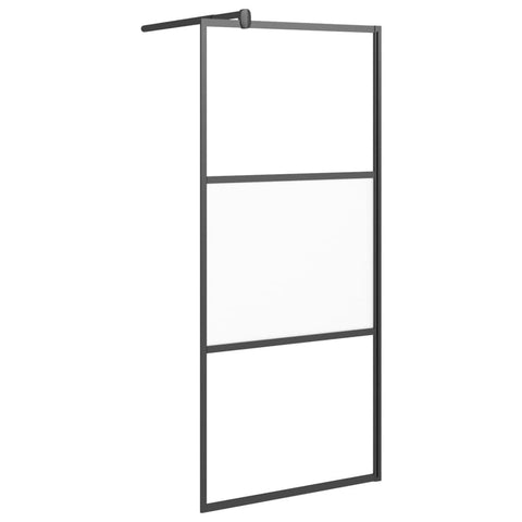 vidaXL Walk-in Shower Enclosure, Bathroom Wall Panel with Adjustable Supporting Bar, Shower Screen, Black Frame ESG Glass with Half Frosted