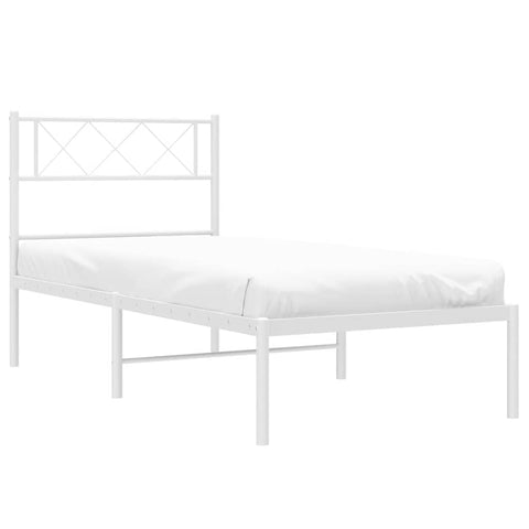 vidaXL 12'' Metal Twin XL Bed Frames with Headboard, Platform Bed Frame with Strong Metal Slats Support, Under Bed Storage, Noise Free, White, Without Mattress