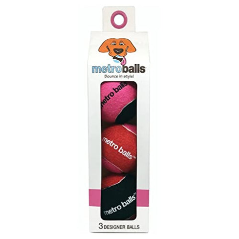 Metro Paws 3 Pack Dog Tennis Balls - Dog Toys Made of Natural Rubber, Great for All Dog Sizes, Puppy Essentials, Durable & Fun Design - Pink