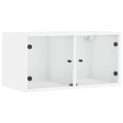 vidaXL Modern Wall Cabinet with Glass Doors White Floating Storage Solution for Kitchen Dining Room and Living 27.0 X 14.6 13.8 in Engineered Wood Construction Mounted Unit Tv Hanging