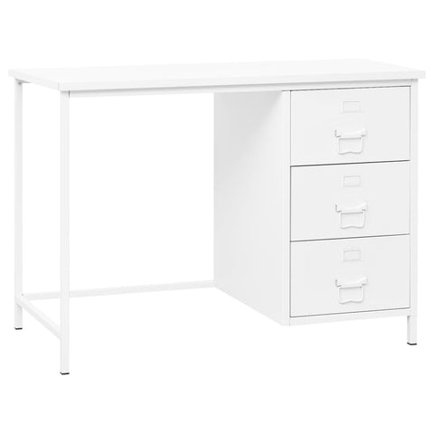 vidaXL Industrial Writing Desk with Drawers | Sleek White Finish Durable Steel Construction Perfect for Home Office 105X52X75 cm Computer Study Table Workstation