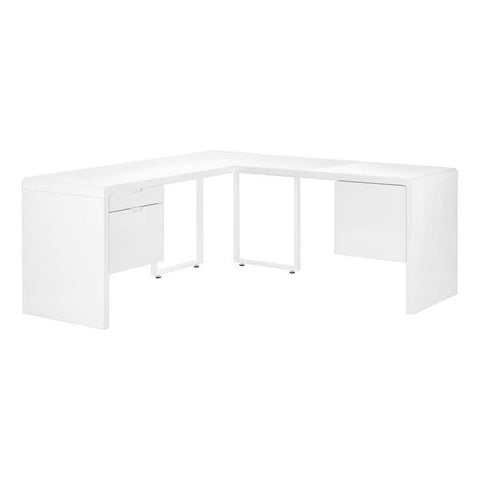Monarch Specialties I 7582 Computer Desk, Home Office, Corner, Left, Right Set-up, Storage Drawers, 72" L, L Shape, Work, Laptop, Laminate, Metal, Glossy White