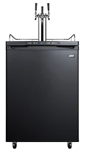 Summit Appliance SBC635MTRIPLE 24" Wide Kegerator, Black; Full-Sized Beer Dispenser; 5.6 cu.ft Capacity; Triple Tap System; Stainless Steel Floor Cover; Digital Thermostat; Automatic Defrost
