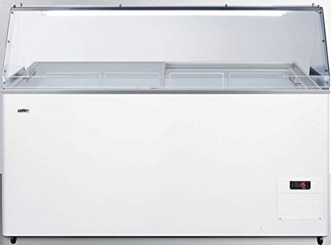 Summit 46" Ice Cream Chest Freezer with (2) Sliding Tempared Glass Lids | Commercial Display Case for Store Supermarket | 14.1 Cu Ft, (4) Wire Baskets, 53"W x 27.25"D x 46"H, Steel, White, 115V, NSF