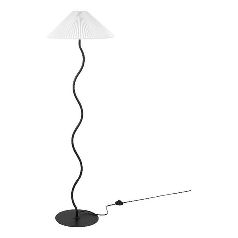 Modway Wave Squiggle Floor Lamp in Black - Modern Ambient Lighting with Pleated Shade - Sturdy Standing Lamp for Living Room, Bedroom, or Office
