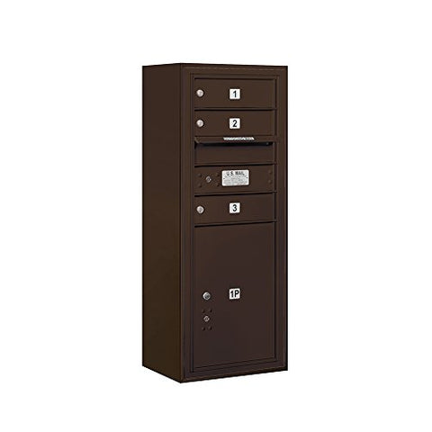 Salsbury Industries 3810S-03ZFU 4C Surface Mounted Horizontal Mailbox, Front Loading, Single Column, 3 MB1 Doors, 1 PL5, Usps Access, Bronze