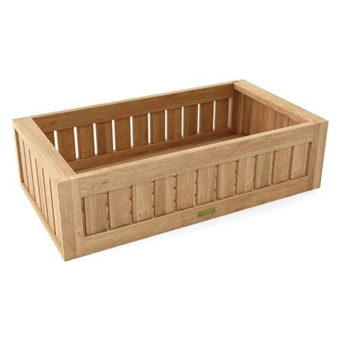 Oakestry Straight Modular Planter Solid Teak Wood Outdoor Garden Box Handcrafted Weather Resistant Patio Planter Modern Rustic Decor Wooden Flower Pot Sustainable Balcony Deck Plant Container