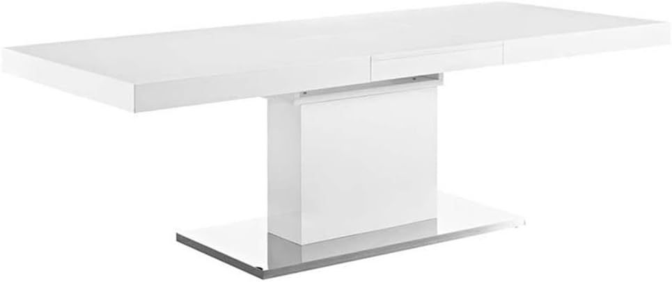 Modway Vector 71" to 95" Contemporary Modern Expandable Dining Table in White Silver