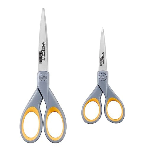 Titanium Bonded Scissors 5 inch And 7 inch Long 2.25 inch And 3.5 inch Cut Lengths Gray/yellow Straight Handles 2/pack