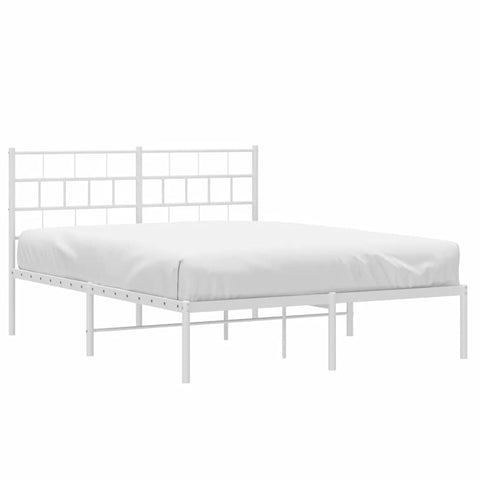 vidaXL 12-Inch White Metal Full Bed Frame with Headboard, Heavy-Duty Slats Support with Under-Bed Storage for Modern Bedroom, No Box Spring Needed & Easy Assembly, No Mattress