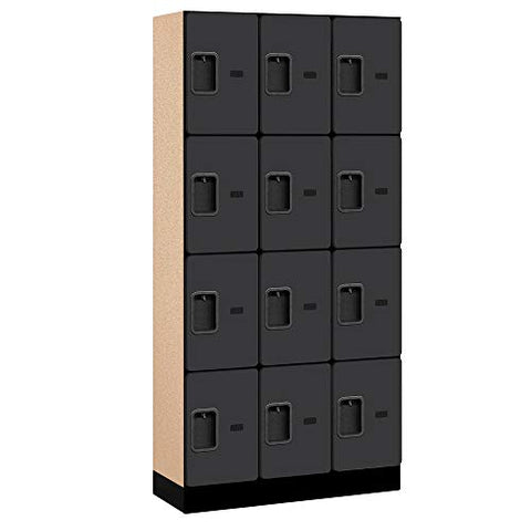 12 Inch Wide Four Tier Designer Wood Locker - 3 Wide - 6 Feet High - 15 Inches Deep - Black