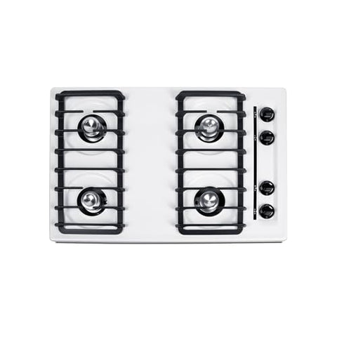 Summit 30" Gas Cooktop, 4 Burners, Battery Start, White- WNL05IP (Battery Start Ignition)