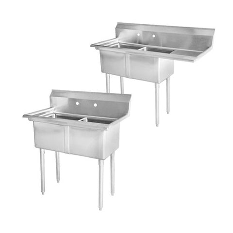 Omcan 43793 2 compartment sink with center drain and 2 drain boards
