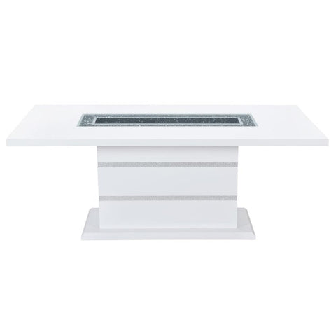 Global Furniture USA Monaco Wood White Dining Table with Clear Glass Inlay